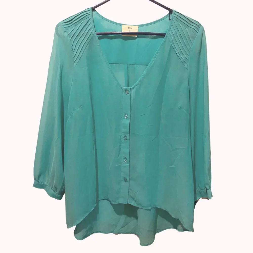 Anthropology Pins & Needles green sheer blouse sz Large - Picture 1 of 7